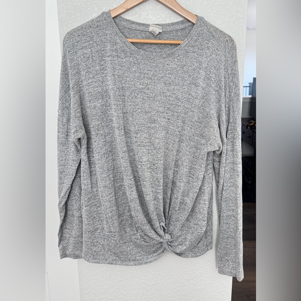 a new day Heather Gray Long-Sleeve Knit Top with Front Knot